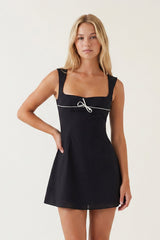 Black Square Neck A-Line Satin Homecoming Dress With Lace-Up Back