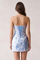 Blue Sweetheart Jacquard Sheath Corset Homecoming Dress
