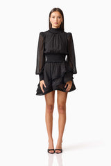Moss Long Sleeve Embellished Mini Dress in Black