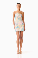 Tahliah Strapless Mini Dress in Blue Multi
