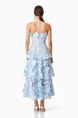 Selene Maxi Tiered 3D Dress In Blue