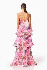 Armani Tiered Maxi Dress in Pink Floral