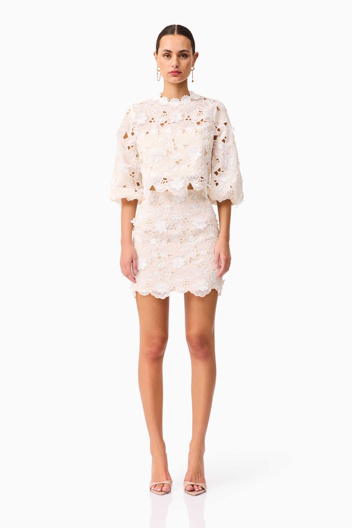 Sienna Top & Mini Skirt Set in Cream