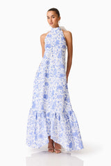 Elin Halter Gown in Blue Floral