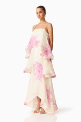 Rova Tiered Gown in Cream & Pink Floral