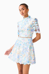Kalissa A-Line Mini Dress in Blue Floral