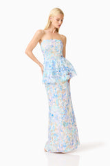 Kalissa Strapless Gown in Blue Floral