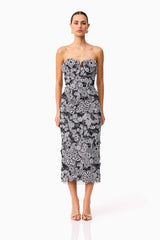 Roseate Strapless Midi Dress in Black