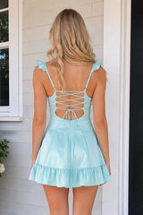 Aqua Sweetheart Ruffled A-Line Satin Homecoming Dress