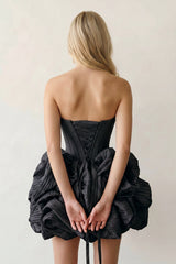 Black Bubble Hem Strapless Basque Waist Homecoming Dress With Beading