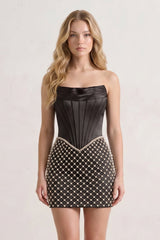 Yellow Corset Strapless Sheath Satin Homecoming Dress With Pearl