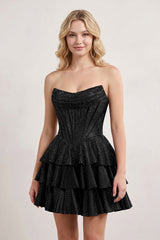 Royal Blue Glitter Beaded A-Line Ruffled Corset Satin Homecoming Dress