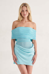 Aqua Off the Shoulder Sheath Ruched Tulle Homecoming Dress