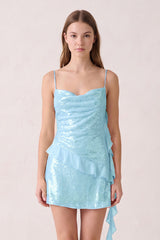 Pink Spaghetti Straps Sequin Ruched Ruffled Sheath Homecoming Dress