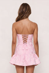 Candy Pink Sweetheart Jacquard A-Line Ruffled Homecoming Dress