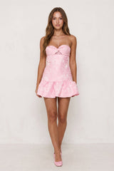 Candy Pink Sweetheart Jacquard A-Line Ruffled Homecoming Dress