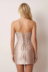 Champagne Sweetheart Satin Sheath Corset Homecoming Dress With Rhinestones