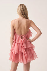 Coral Pink Ruffled Chiffon Halter Asymmetrical A-Line Homecoming Dress