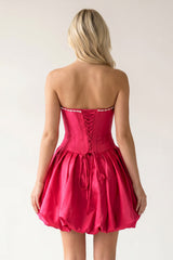 Fuchsia A-Line Bubble Hem Satin Strapless Corset Homecoming Dress