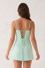 Mint Green Spaghetti Straps Sheath Linen Mini Homecoming Dress