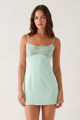 Mint Green Spaghetti Straps Sheath Linen Mini Homecoming Dress