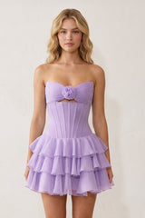 Sky Blue 3D-Flower Sweetheart Cut-Out Ruffled A-Line Satin Homecoming Dress