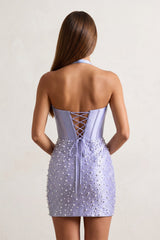 Halter Sheath Corset Satin Homecoming Dress With Pearl
