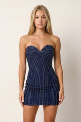 Silver Sparkly Sweetheart Sheath Homecoming Dress With Beading