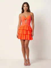 Orange Sweetheart A-Line Tiered Cut-Out Homecoming Dress With Beading