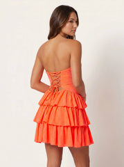 Orange Sweetheart A-Line Tiered Cut-Out Homecoming Dress With Beading