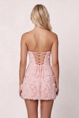 Pink 3D Flower Sequin Sweetheart Sheath Homecoming Dress