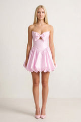 Pink Bowknot Sweetheart Bubble Hem A-Line Satin Homecoming Dress