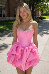 Black Bubble Hem Strapless Basque Waist Homecoming Dress With Beading