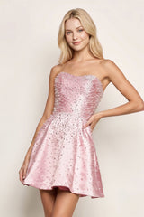 Aqua Satin A-Line Strapless Pearl Short Homecoming Dress