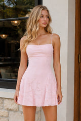 Pink Spaghetti Straps Jacquard Satin A-Line Homecoming Dress