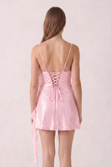 Pink Spaghetti Straps Sequin Ruched Ruffled Sheath Homecoming Dress