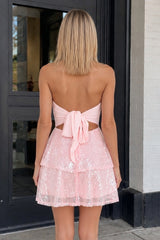 Pink Strapless Sequined A-Line Tiered Tulle Homecoming Dress