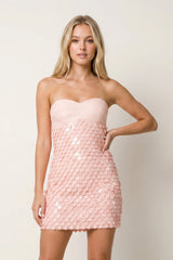 Pink Strapless Sheath Sequins Satin Homecoming Dress