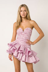 Pink Sweetheart Polka Dots Ruched Ruffled A-Line Homecoming Dress