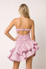 Pink Sweetheart Polka Dots Ruched Ruffled A-Line Homecoming Dress