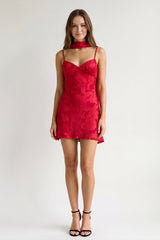 Red Jacquard Chiffon Cami Straps Sheath Homecoming Dress with Scarf