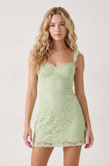 Sage Sweetheart Lace Sheath Mini Homecoming Dress with Lace-Up Back