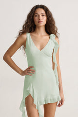 Sage V-Neck Chiffon A-Line Ruffled Homecoming Dress