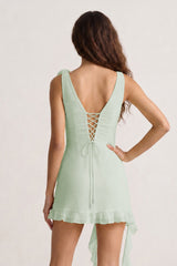Sage V-Neck Chiffon A-Line Ruffled Homecoming Dress