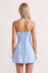 Sky Blue Bowknot Strapless Sheath Satin Homecoming Dress