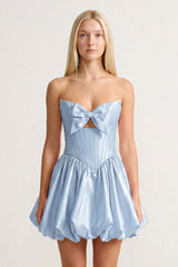 Pink Bowknot Sweetheart Bubble Hem A-Line Satin Homecoming Dress