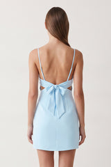Sky Blue Spaghetti Straps Sheath Linen Homecoming Dress With Back Bow