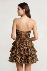 Leopard A-Line Sweetheart Floral Printed Chiffon Ruffles Homecoming Dress
