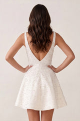 V-Neck A-Line Satin Homecoming Dress With Pearl