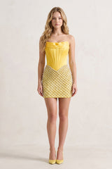 Yellow Corset Strapless Sheath Satin Homecoming Dress With Pearl